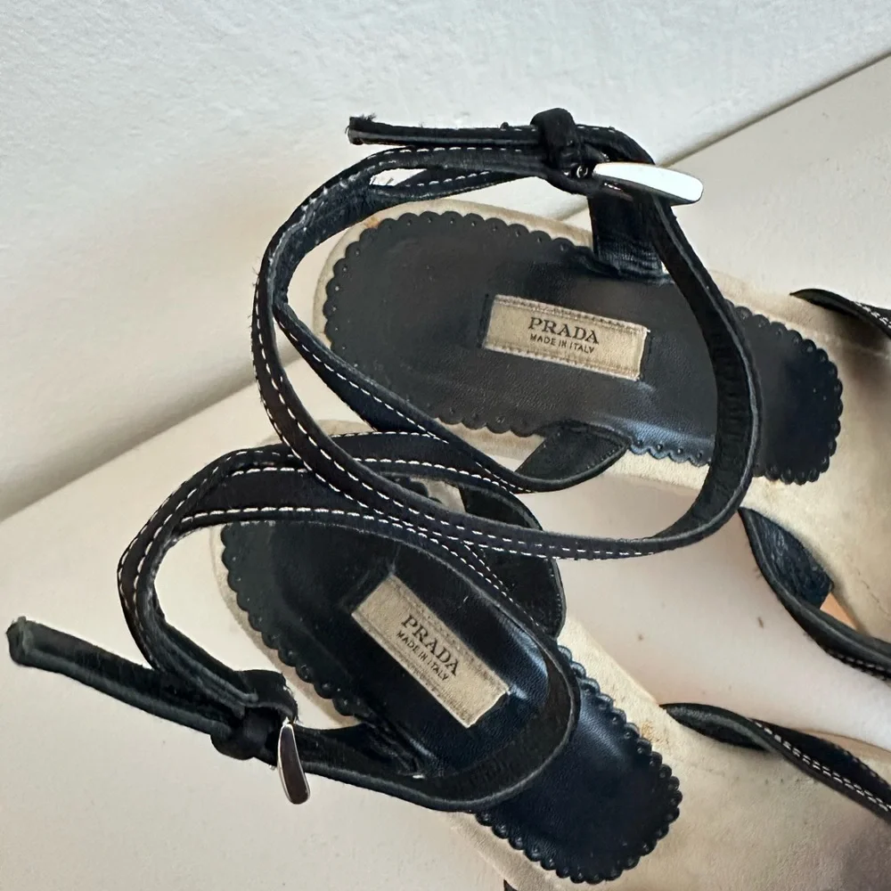 Prada Black Satin Open Toe Ankle Strap Heels - Picture 10 of 14